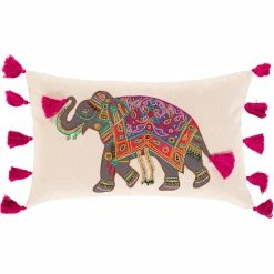SURYA EMBROIDERED + BEADED ELEPHANT LUMBAR PILLOW