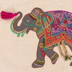 SURYA EMBROIDERED + BEADED ELEPHANT LUMBAR PILLOW