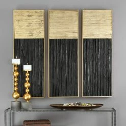 UTTERMOST PIERRA BLACK + GOLD WOODEN WALL PANEL Wall Sculptures + Decor