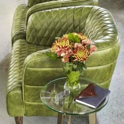 MOES MAGDELAN TUFTED LEATHER ARM CHAIR: GREEN