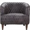 MOES Living Room MAGDELAN TUFTED LEATHER ARM CHAIR: ANTIQUE BLACK