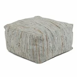 SURYA RAG LEATHER FLOOR OTTOMAN: SILVER Living Room