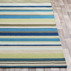 SURYA STRIPES OUTDOOR RUG: BLUE, LIME