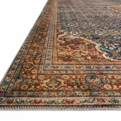 LOLOI RAJIT VINTAGE PRINT FLAT RUG: BLUE, SPICE
