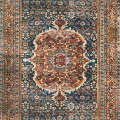 LOLOI RAJIT VINTAGE PRINT FLAT RUG: BLUE, SPICE