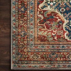 LOLOI RAJIT VINTAGE PRINT FLAT RUG: BLUE, SPICE