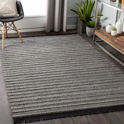 SURYA RAMEY INDOOR-OUTDOOR RUG: GREY, BLACK
