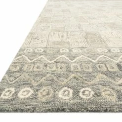 LOLOI PRITI 04 HOOKED WOOL RUG: PEWTER, NATURAL