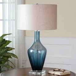 UTTERMOST REYA BLUE GLASS LAMP
