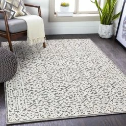 SURYA RHIAN INDOOR-OUTDOOR RUG: GREY + WHITE