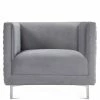 TOV RIGBY GRAY VELVET WOVEN BACK CHAIR