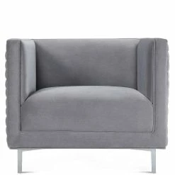 TOV RIGBY GRAY VELVET WOVEN BACK CHAIR