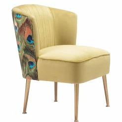 ZUO RIO PEACOCK PRINT VELVET CHAIR: GOLD Furniture