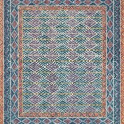 LOLOI PRITI 01 HOOKED WOOL RUG: TEAL, FIESTA