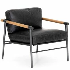 FOUR HANDS ROWEN VINTAGE BLACK LEATHER ARM CHAIR Furniture