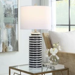 SALT Lighting SAYLOR WHITE & NAVY STRIPED CERAMIC TABLE LAMP