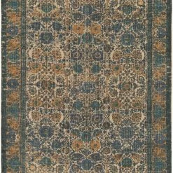 SURYA ANJA PRINTED JUTE RUG: NAVY, SAFFRON