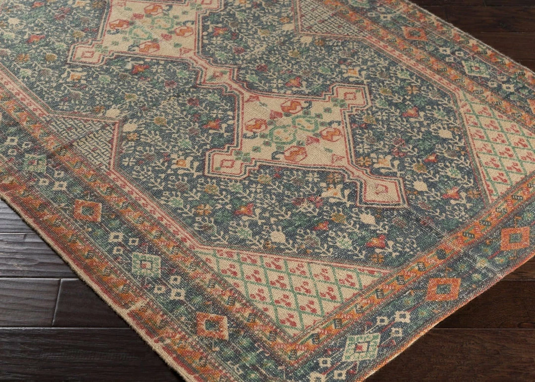 Wholesale 💯 SURYA AMEL PRINTED JUTE RUG: NAVY, ORANGE ✔️ 3 SURYA AMEL PRINTED JUTE RUG: NAVY, ORANGE