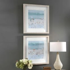 Discount βοΈ UTTERMOST "SEA GLASS SANDBAR" GLASS FRAMED PRINTS | SET OF 2 π 7 UTTERMOST