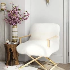 Best Sale 🎁 TOV SHEEPSKIN SHAG DIRECTOR’S CHAIR Living Room ⭐ 7 TOV SHEEPSKIN SHAG DIRECTOR’S CHAIR Living Room