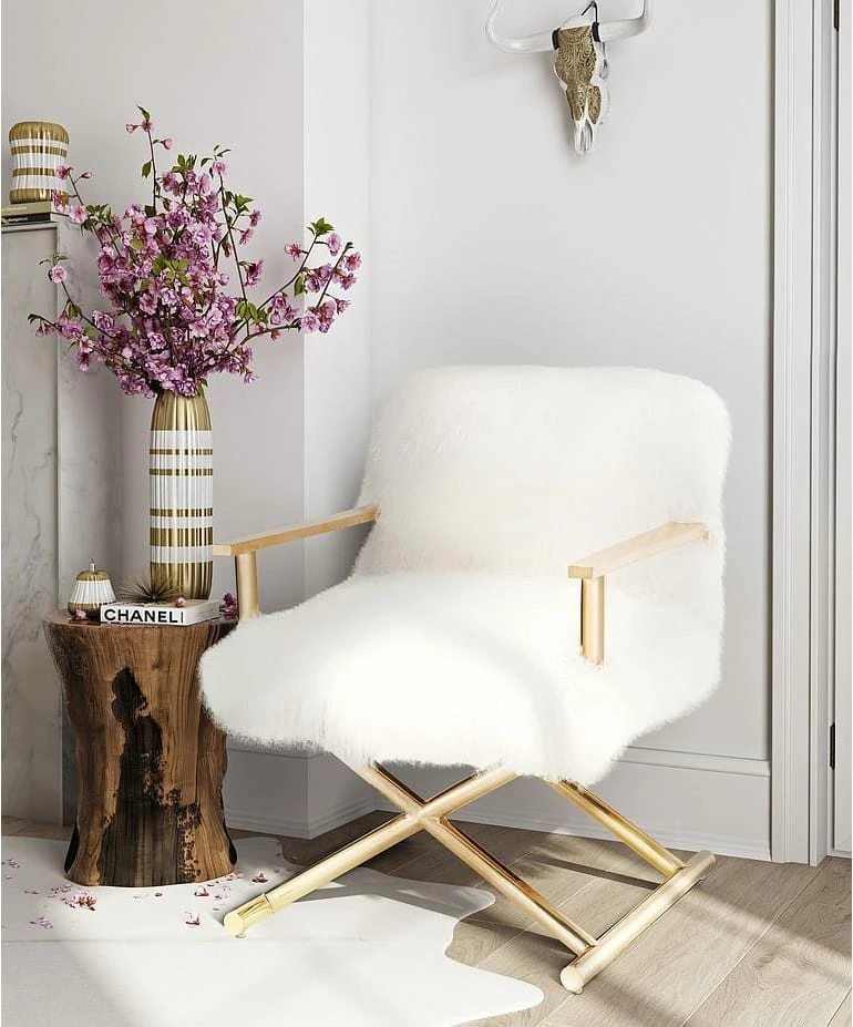Best Sale 🎁 TOV SHEEPSKIN SHAG DIRECTOR’S CHAIR Living Room ⭐ 4 TOV SHEEPSKIN SHAG DIRECTOR’S CHAIR Living Room