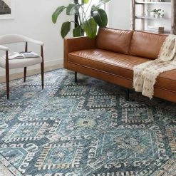 LOLOI ESME VINTAGE PRINT RUG: DENIM, TEAL