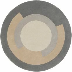 SURYA SPINNER ROUND WOOL RUG: GRAY, KHAKI