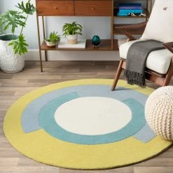 Cheap π SURYA SPINNER ROUND WOOL RUG: LIME, AQUA π 3 SURYA SPINNER ROUND WOOL RUG: LIME, AQUA