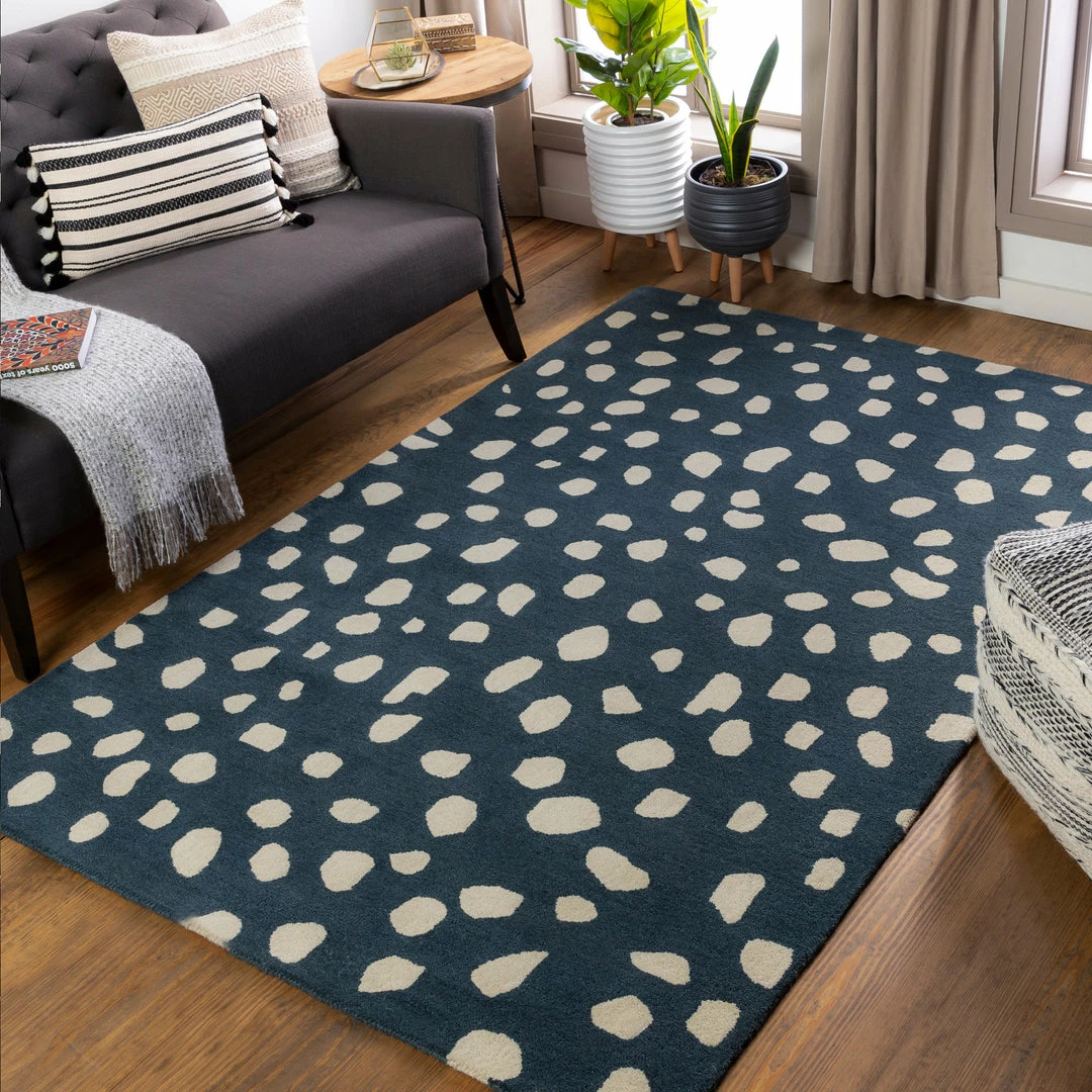 Best Sale 🎁 SURYA TREND SPOTTING WOOL RUG: NAVY 🎁 2 SURYA TREND SPOTTING WOOL RUG: NAVY