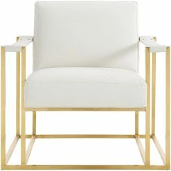 TOV STANFORD ARM CHAIR: IVORY ECO LEATHER, GOLD Living Room
