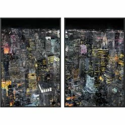 L ART "STARRY CITY I & II" GLASS FRAMED ART