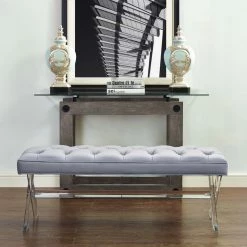 TOV Living Room STELLAR GRAY VELVET + ACRYLIC BENCH