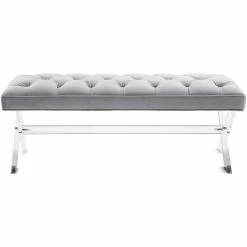 TOV Living Room STELLAR GRAY VELVET + ACRYLIC BENCH