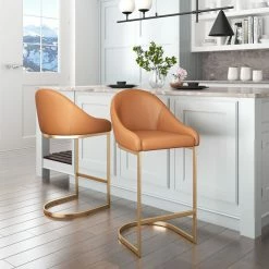 ZUO STEVIE BAR STOOL: TAN LEATHERETTE Furniture