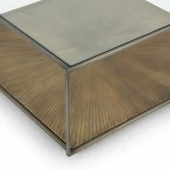 FOUR HANDS Furniture SUNBURST ETCHED BRASS SQUARE COFFEE TABLE