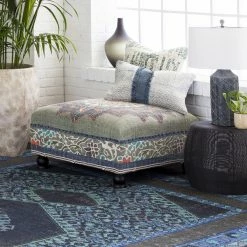 SURYA KAMALA COCKTAIL OTTOMAN: GRAY, DENIM Living Room