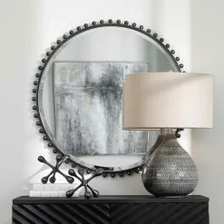 UTTERMOST TAZA ROUND MIRROR: ANTIQUE BLACK