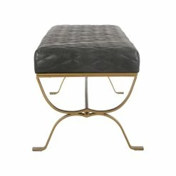 MOES TEATRO ANTIQUE BLACK QUILTED LEATHER BENCH