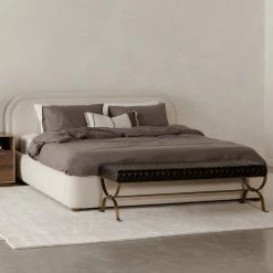 MOES TEATRO ANTIQUE BLACK QUILTED LEATHER BENCH