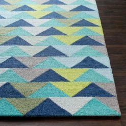 SURYA POP ANGLES WOOL RUG: BLUE, LIME