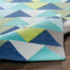 SURYA POP ANGLES WOOL RUG: BLUE, LIME