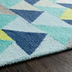 SURYA POP ANGLES WOOL RUG: BLUE, LIME
