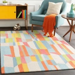Promo ๐ SURYA POP LAYERS WOOL RUG: CORAL, SKY ๐ 9 SURYA POP LAYERS WOOL RUG: CORAL, SKY
