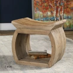 UTTERMOST TEMPLE NATURAL ELM WOOD STOOL Living Room