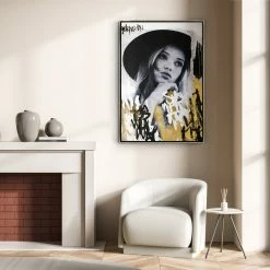 L ART "THE GIRL WITH ALL THE WORDS" GOLD EMBELLISHED CANVAS ART Wall Art