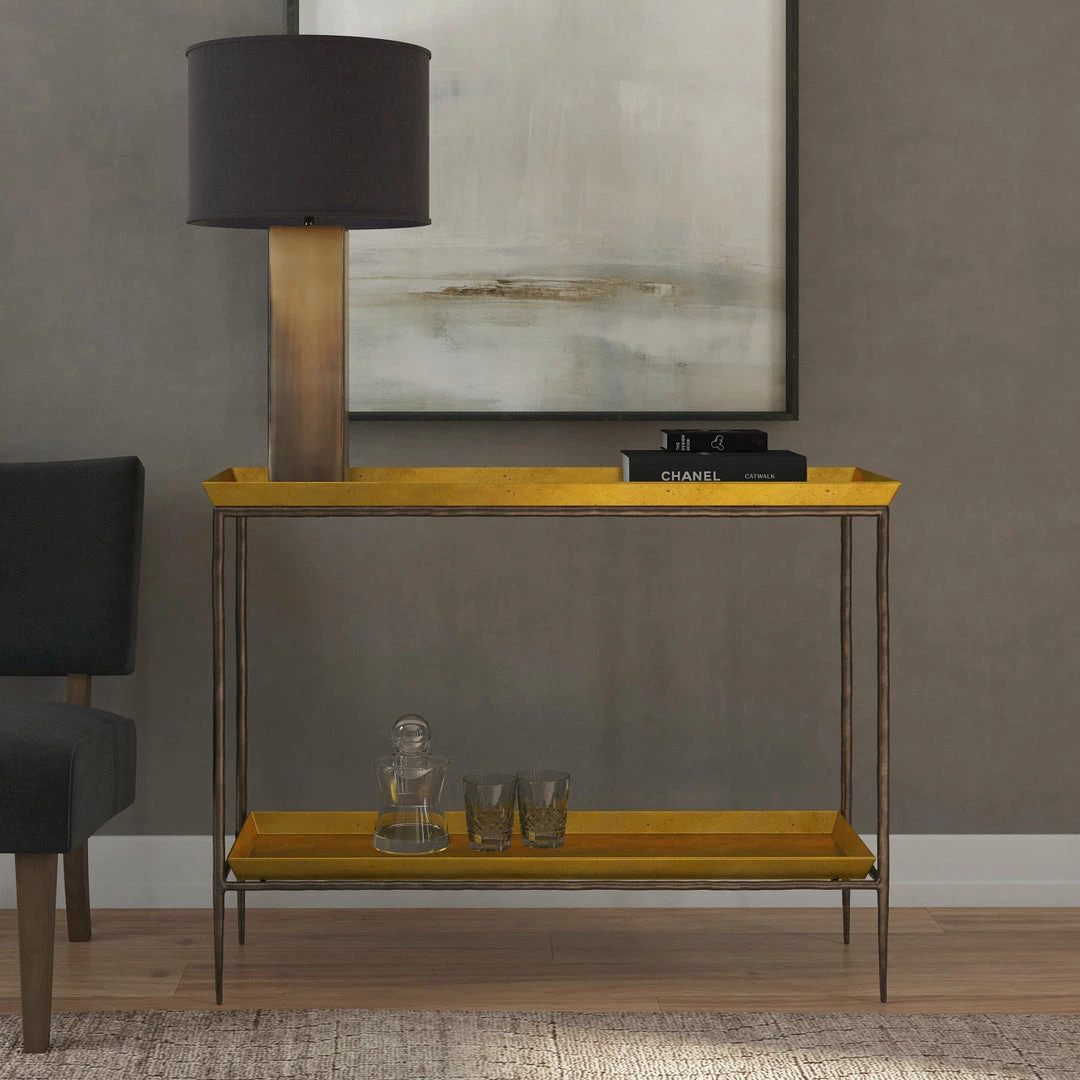 New ❤️ HOOKER TIBI GOLD TRAY TOP CONSOLE TABLE ✔️ 2 HOOKER TIBI GOLD TRAY TOP CONSOLE TABLE