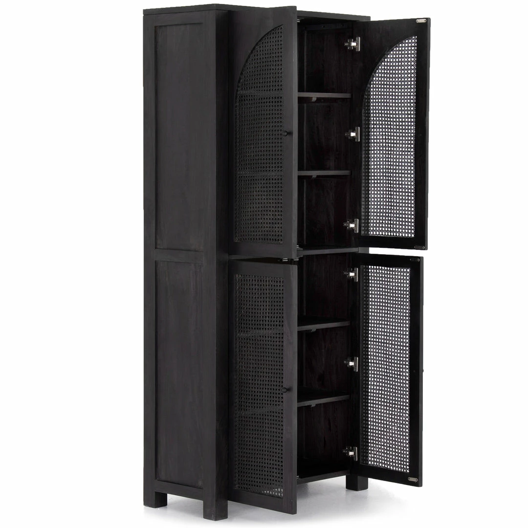 Cheapest ๐ฅฐ FOUR HANDS Furniture TILDA BLACK WASH MANGO + CANE TALL CABINET ๐ 4 FOUR HANDS Furniture TILDA BLACK WASH MANGO + CANE TALL CABINET