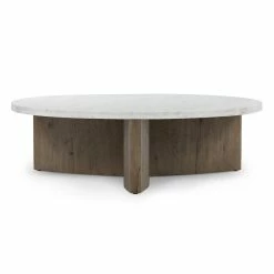 FOUR HANDS TOLI ITALIAN WHITE MARBLE + OAK COFFEE TABLE Furniture
