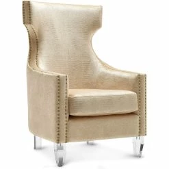 TOV CHAMPAGNE TEXTURED VELVET WING CHAIR Living Room