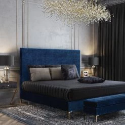 TOV ETTA NAVY VELVET BENCH Living Room